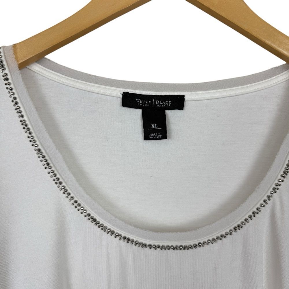 White House Black Market White Scoop Neck 3/4 Sleeve Ruched Top Womens Size XL - Picture 4 of 6
